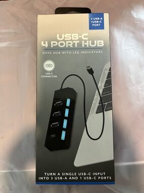 USB-C 4-Port Hub with LED Indicators - Black
